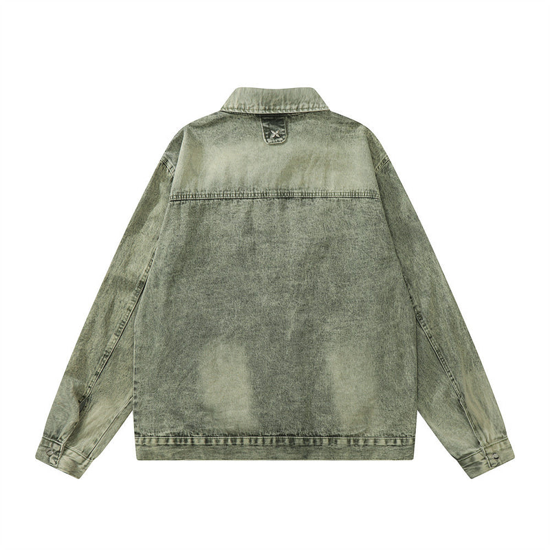 Men Denim Jacket Dyed Distressed Denim Jacket Men's Lapel Denim Jacket