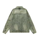 Men Denim Jacket Dyed Distressed Denim Jacket Men's Lapel Denim Jacket