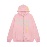Men Fleece Lined Hoodie Foam Star Letters Hooded Sweater Boys Autumn and Winter Zipper Coat