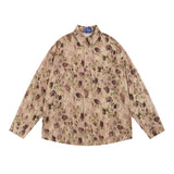 Men Long Sleeved T Shirt Floral Print Long Sleeve Shirt Men's Loose Spring and Autumn Lapel Shirt