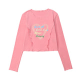 Women Long Sleeve T-Shirt Printed Long Sleeve T-shirt Girls Short Stitching Casual