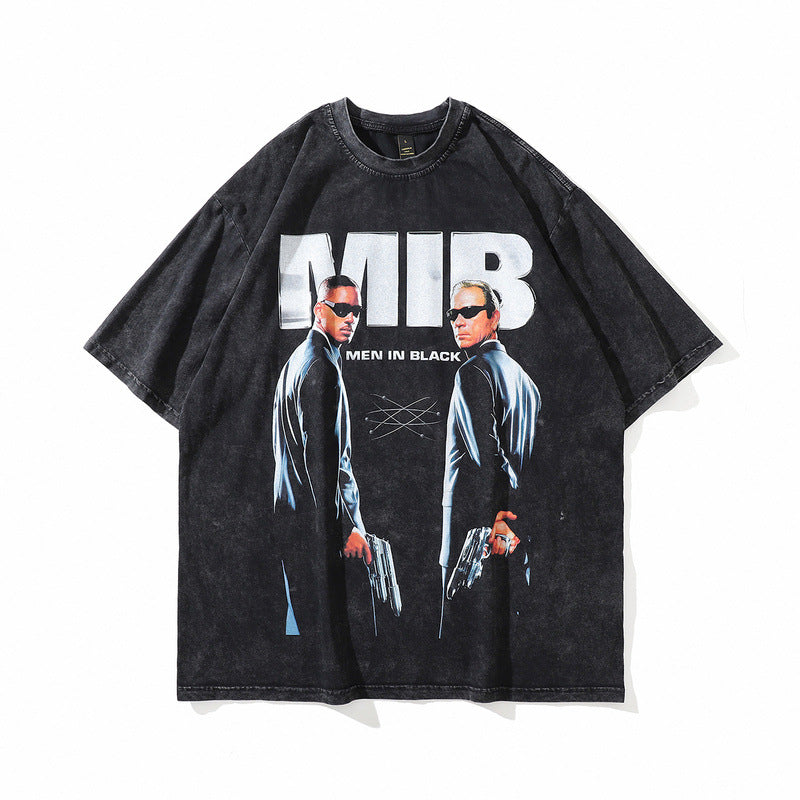 Men T Shirt Printed American Retro Short Sleeve T-shirt Men's Loose