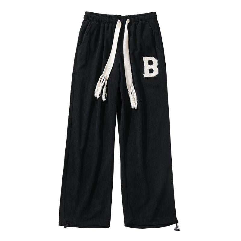 Men Sweatpants Spring and Autumn Straight Loose Letter Flocking Draping Mop
