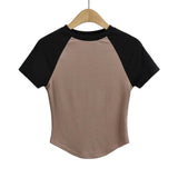 Women T-Shirt Top Summer round Neck Fitted Short T-shirt