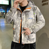 Graffiti Bomber Jacket Men's Spring and Autumn Hooded Jacket