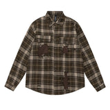 Men Long Sleeved T Shirt Plaid Long Sleeve Shirt Men Loose Lapels Shirt Coat Spring and Autumn