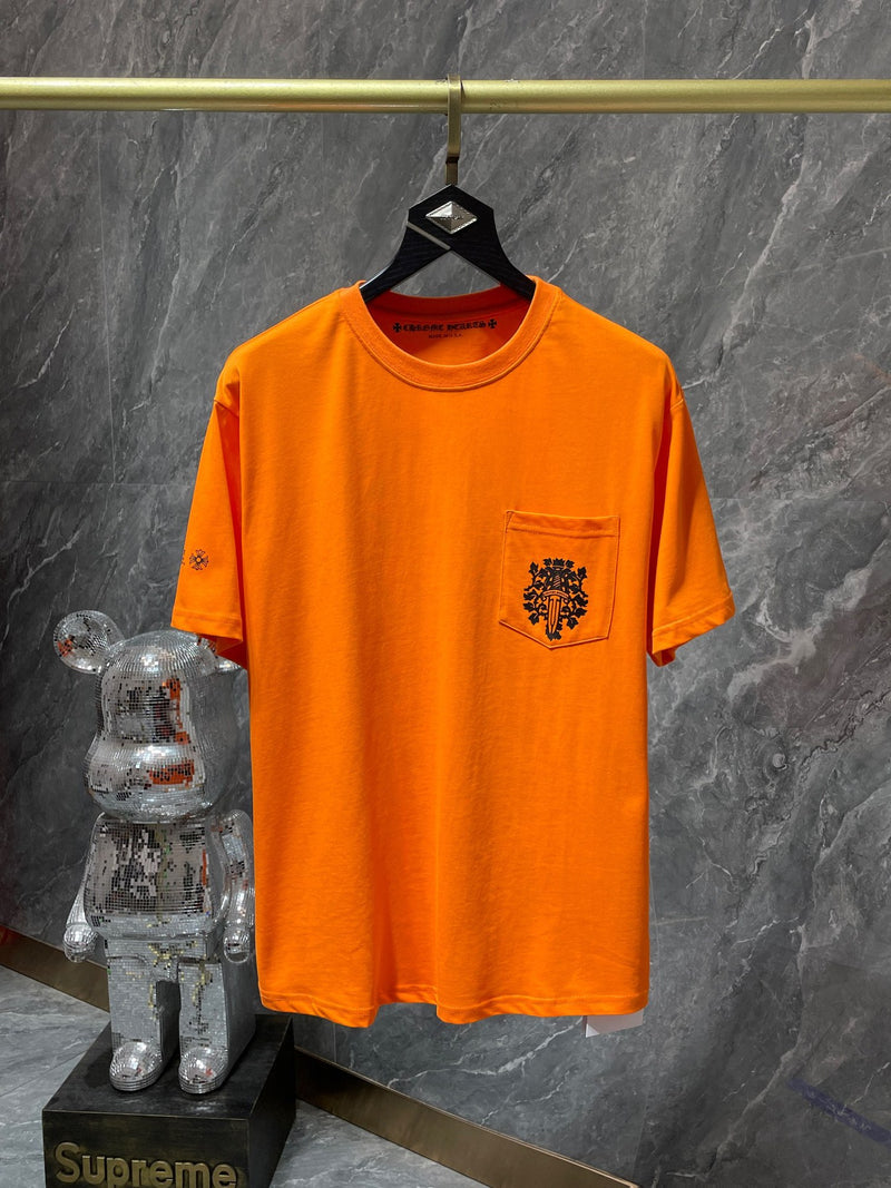 CHH Chrome Hearts T Shirts Orange Sword Cross Horseshoe Short Sleeve T-shirt
