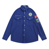 Men Long Sleeve T Shirt Men's Ins Loose Casual Embroidered Lapel Shirt Coat