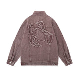Men Denim Jacket Embroidered Spider Denim Jacket Men Loose Wash Do the Old Cowboy Coat