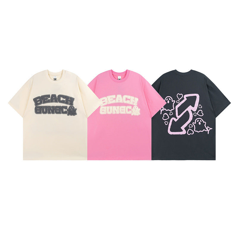 Men T Shirt Puff Print Short Sleeve T-shirt Men and Women Hip Hop Loose