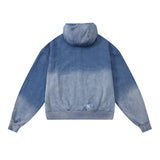 Men Denim Jacket Hooded Denim Hoodie Men's Contrast Color Letter Printed Jacket Sweater
