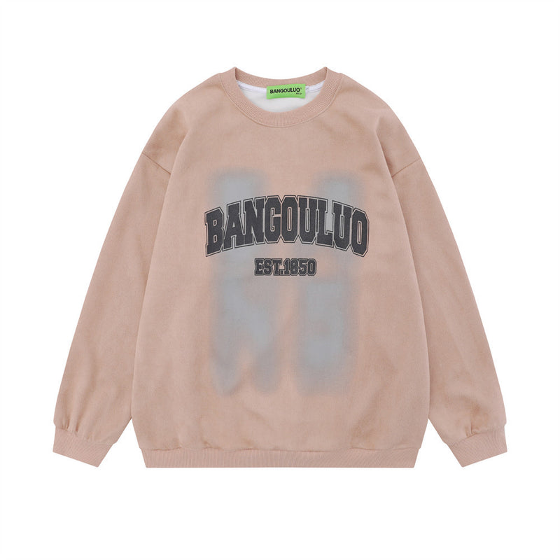 Men Hoodie Letter Printed Crew Neck Sweatshirt Men's Casual Pullover Long Sleeve Top Spring and Autumn