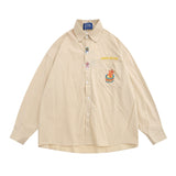 Men Long Sleeved T Shirt Cartoon Embroidery Shirt Coat Men's Loose Casual Spring and Autumn Long Sleeve Shirt