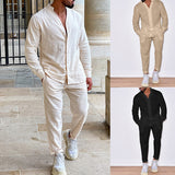Men Co-Ords Linen Autumn Leisure Suit Long Sleeve
