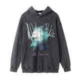 Men Hoodie Star Poster Figure Head Portrait Hooded Sweater Washed Distressed Hip Hop Loose Worn Pullover Hoodie