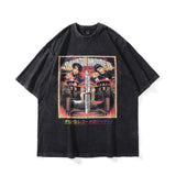 Men's T Shirt Washed Distressed T-shirt Men's and Women's round Neck Short Sleeve