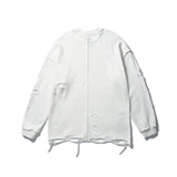Men Hoodie Vibe Style Solid Color Simple Ripped Sweater Long Sleeve Loose round Neck Pullover Bottoming Shirt