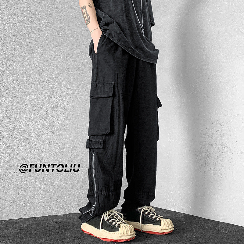 Men Sweatpants Overalls Men's Summer Straight Wide-Leg Pants