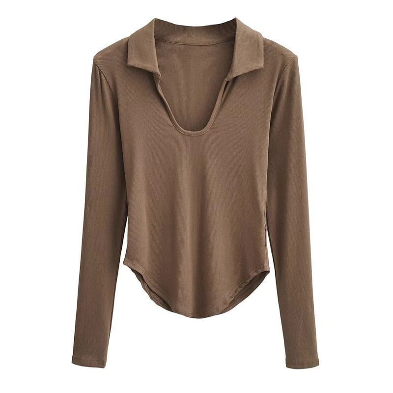 Women T-shirt Polo Collar Bottoming Shirt Women's Stretch T-shirt Top