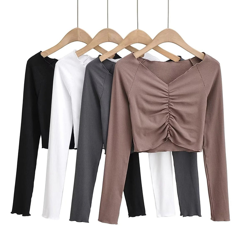 Women T-shirt Short-Sleeved T-shirt Women's Autumn High Waist Top