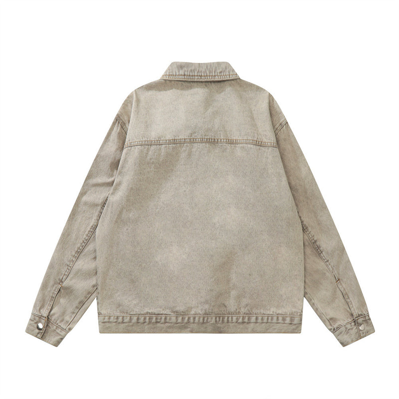 Men Denim Jacket Washed Do the Old Cowboy Coat Men's Loose Casual Spring and Autumn Stitching Jacket