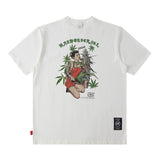 Men T Shirt Amekaji Vintage Printed Pure Cotton Loose Short Sleeve T-shirt for Men and Women