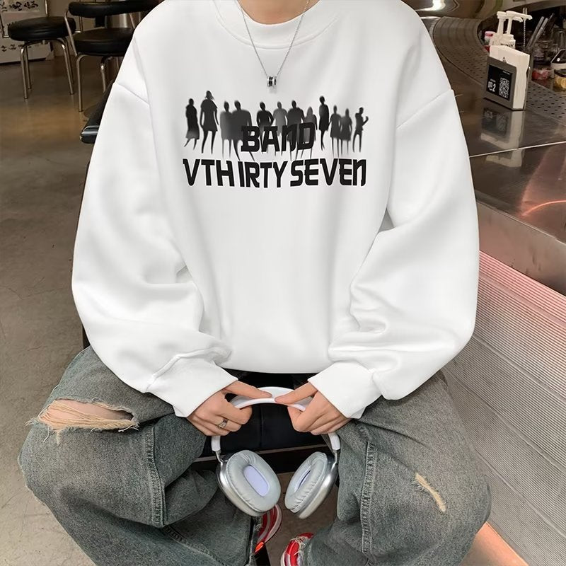 Men Hoodie White Hoodie Men's Autumn Long-Sleeved T-shirt Casual round Neck