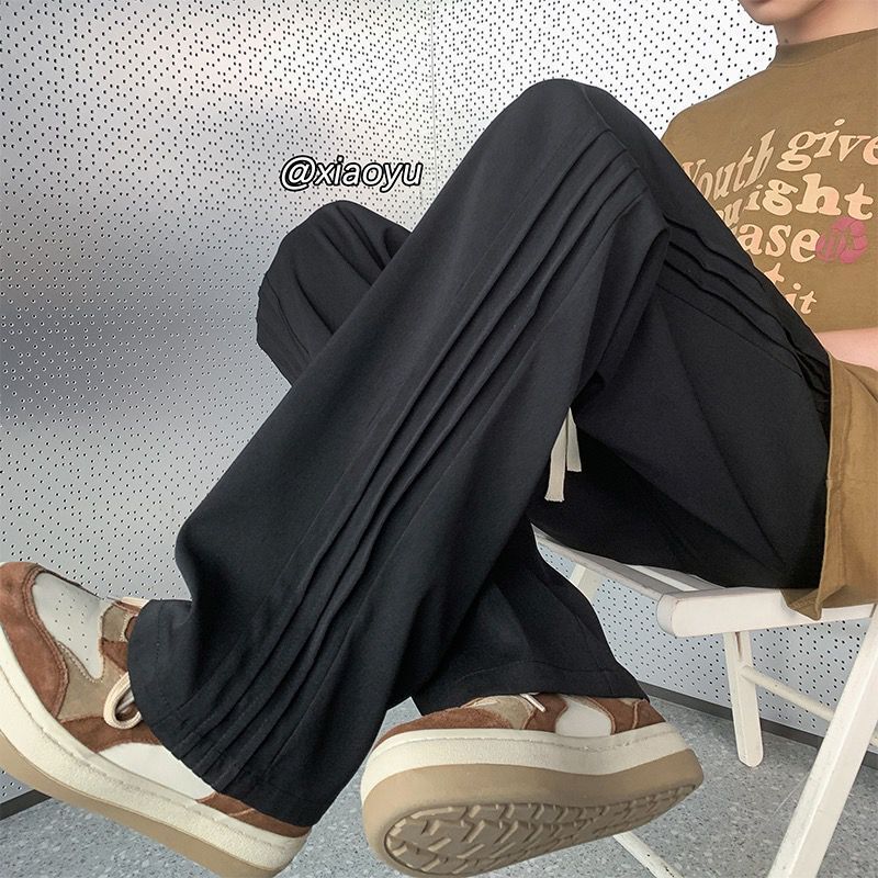 Men Sweatpants Men's Summer Pleated Loose Straight Casual Trousers