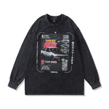 Men Long Sleeve Shirt Vintage Washed Long Sleeve T-shirt West Coast Hiphop Sweater Men