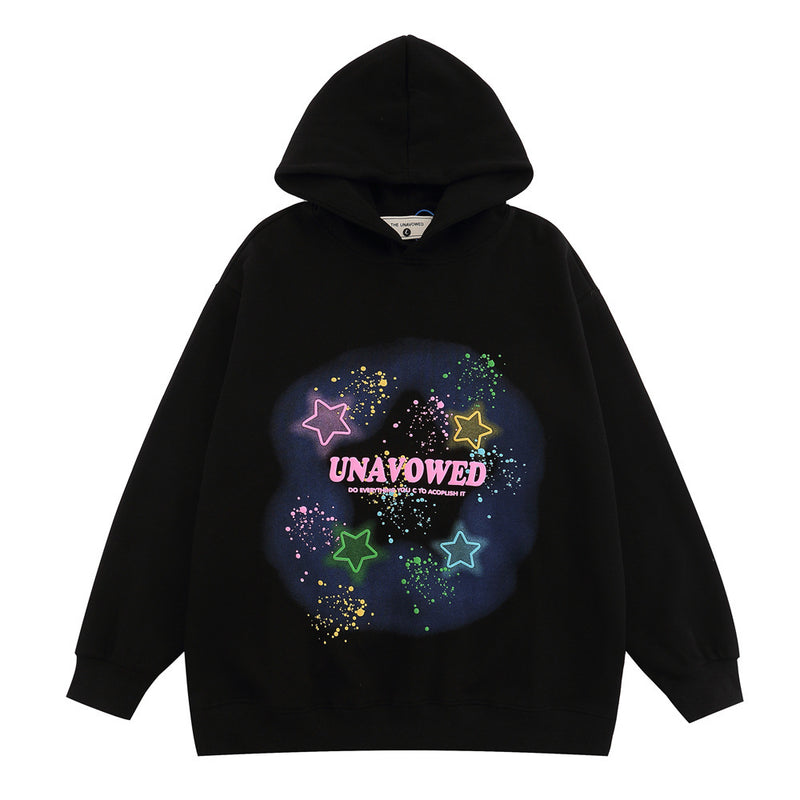 Men Hoodie Printed Sweater Men Vibe Loose Long-Sleeve Hooded Pullover