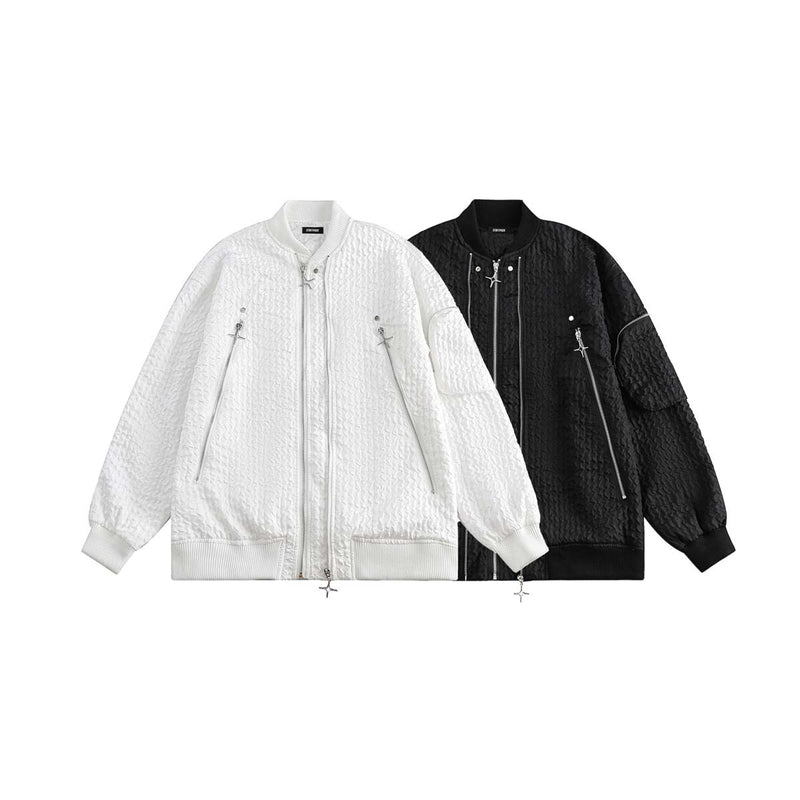 Unisex Jacket Autumn Strong Wrinkle Multi-Zipper Coat