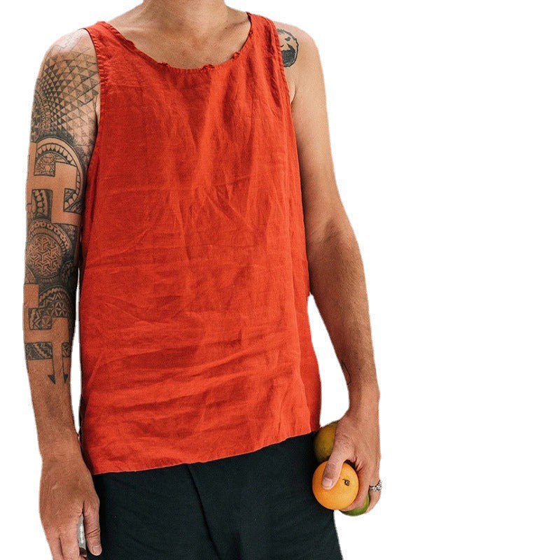 Men's T Shirt Cotton Linen Vest Multi-Color Waistcoat