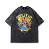 Men T Shirt Black Washed Distressed T-shirt Loose Vintage Men and Women