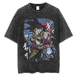 Vintage Black Washed Cotton Tees Shirts Anime Graphic