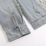Men Denim Jacket Washed Long-Sleeved Denim Jacket Men's Spring and Autumn Embroidered Hooded Jacket Loose
