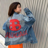 Graffiti Bomber Jacket Graffiti Cola Embroidery Denim