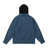 Men Denim Jacket Stitching Contrast Color Hooded Denim Coat Men's Clothing Spring and Autumn Embroidery Letters