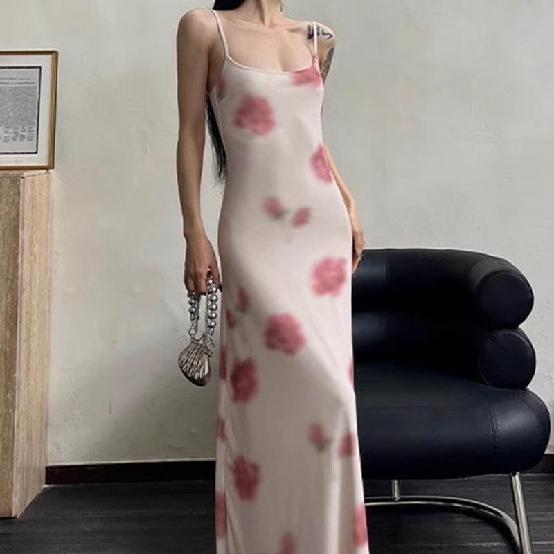 Women Dresses Beach Dress Printed Stretch Mesh Camisole Dress Sexy Dress