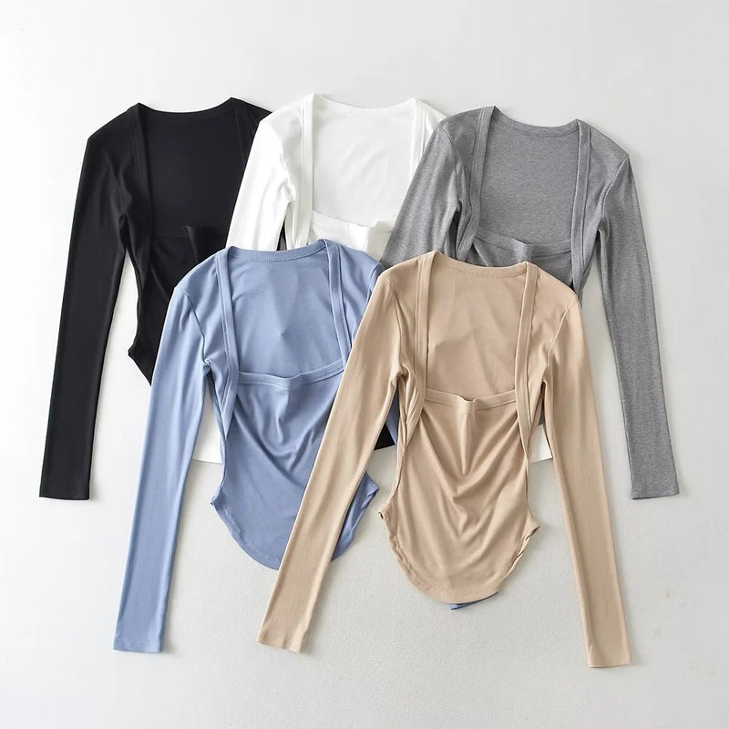 Women T-Shirt Long Sleeve Ballet Back Strap T-shirt Top