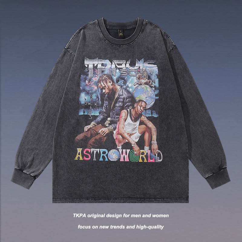 Men Long Sleeve Shirt Washed Long Sleeve Bottoming T-shirt Men and Women Oversize