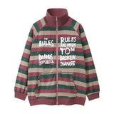 Men Hoodie Striped Stand Collar Zipper Coat Men and Women Letters