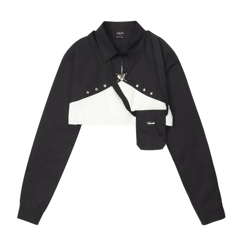 Women Long Sleeve Shirt Short Shirt Women's Spring and Autumn Stitching Contrast Color Long Sleeves Shirt