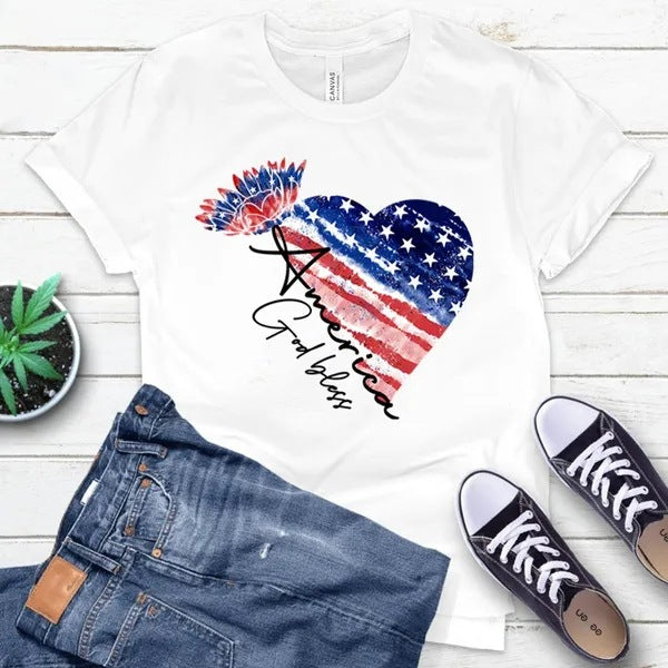 Women's Independence Day T Shirt round Neck Short Sleeve T-shirt