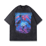 Men T Shirt Vintage Portrait Printing Distressed Short-Sleeved T-shirt Men's Loose