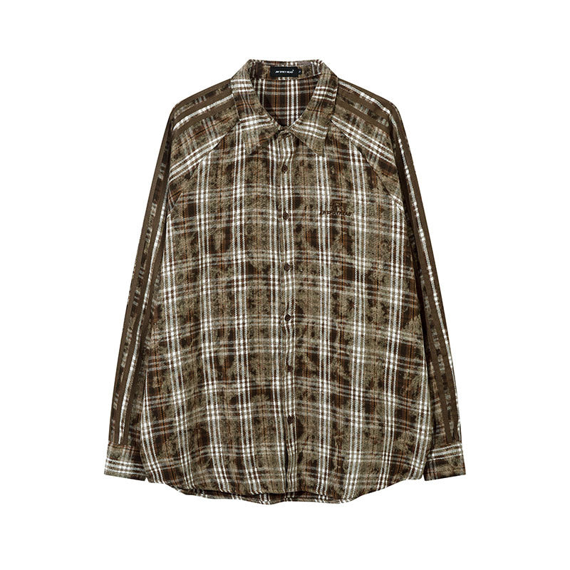 Unisex Vintage Hoodie Long Sleeve Checked Shirt