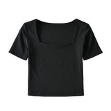 Women T-Shirt Slim-Fit Short-Sleeved T-shirt Summer High Waist Crop Top