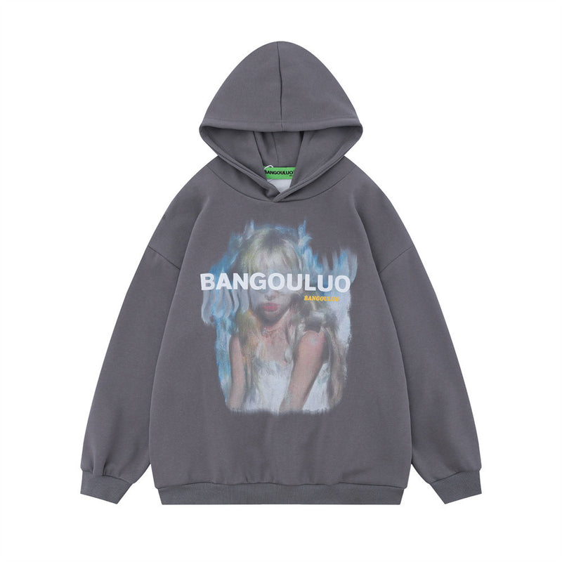 Men Hoodie Fuzzy Figure Oil Painting Printed Hoodie