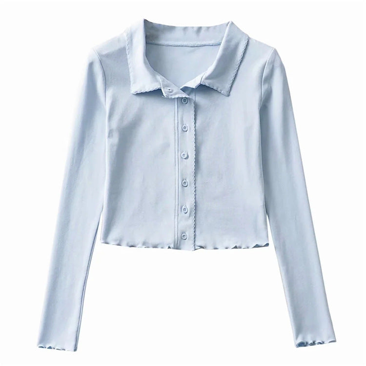 Women T-Shirt Slim Bottoming Shirt Retro Short Cardigan Long Sleeve T-shirt