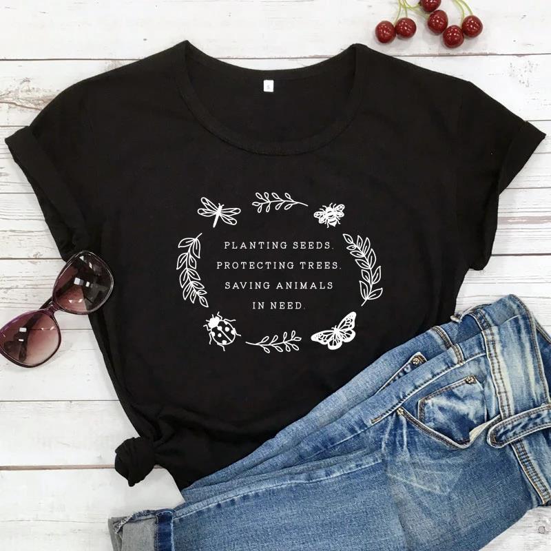 Y2k Short Sleeves T-shirt Planting Seeds Protecting Trees