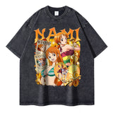 Nami T-shirts Oversized Streetwear Vintage Washed Anime